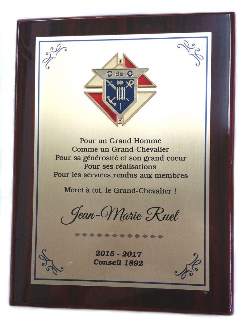 Plaque Commémorative - TROPHÉES GRAVURES EXPERT